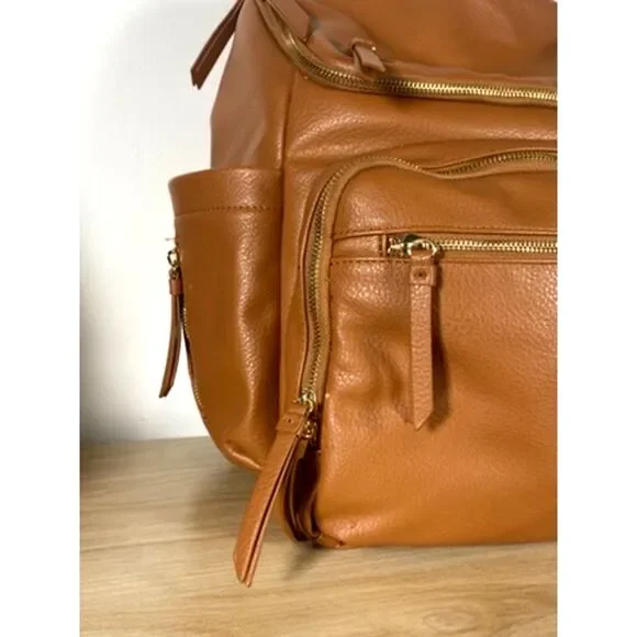 Omanmoli Brown Vegan Leather Diaper Backpack Multi Pocket Baby Bag